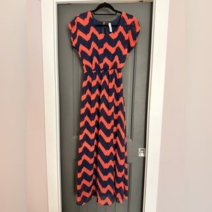 Navy blue an coral Maxi dress
